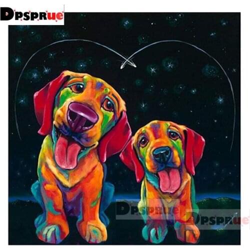 Dpsprue Full 5d Diy Diamond Painting Cross Stitch Two Animal Dog Diamond Embroidery Kit Mosaic Home Artworks Decor Gift DU01