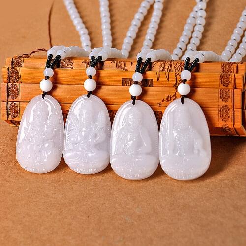 Natural Stone Rock Crystal Quartz Carved Buddha Lucky Amulet Pendant Necklace Sweater Chain Maitreya Fine Jewelry for Women Men