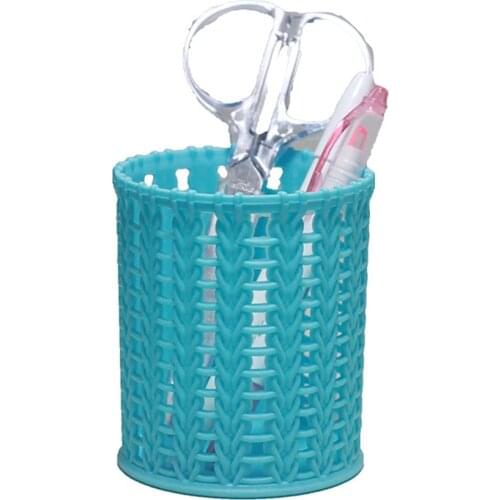 New Office Organizer Desktop Hollow Cylinder Pen Storage Box Pencil Brush Pot Pen Holder Makeup Brush Plastic Container Home