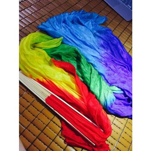 Wholesale 1pc right fans+1 pc left fans 5 size*0.9m(XX"*35") hand painted belly dance silk fan veil,hot sale rainbow color