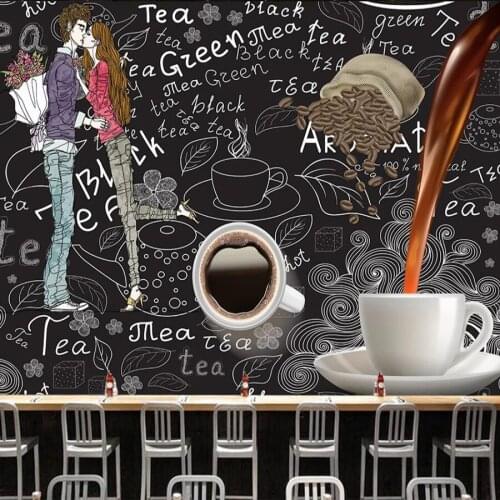 Custom 3D mural wallpaper romantic couples afternoon tea cafe tea restaurant theme workwear background wall