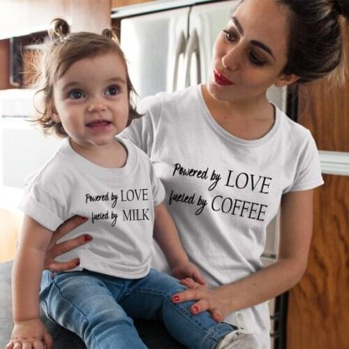 Powered By LOVE Fueled By Coffee / Milk Family Matching Outfits Mother and Daughter Clothes Mommy and Me Cute Tops Lovely Blouse