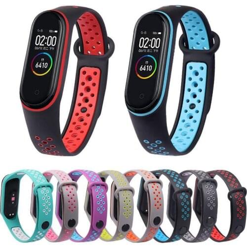 Suitable for Xiaomi Mi Band 5 Dual Color Strap Mi 5 Band Porous Sweat-proof Sports Breathable Strap Buckle Replacement Wristband