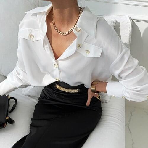 Chic Single-breasted Long Sleeve Shirt Womens Tops Office Lady Turn-down Collar White Chiffon Blouse Woman Blusas Mujer 12871