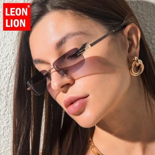 LeonLion 2021 Small Rectangle Sunglasses Women/Men Rimless Glasses Women High Quality Eyewear Women Luxury Gafas De Sol Mujer