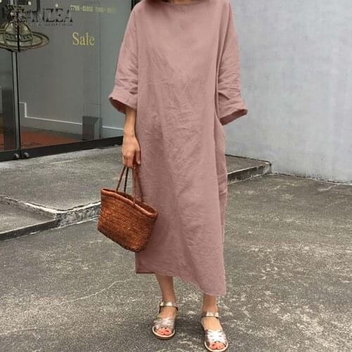 Stylish Solid Maxi Dress Womens Spring Sundress ZANZEA 2021 Casual Long Sleeve Baggy Vestidos Female O Neck Robe Oversized