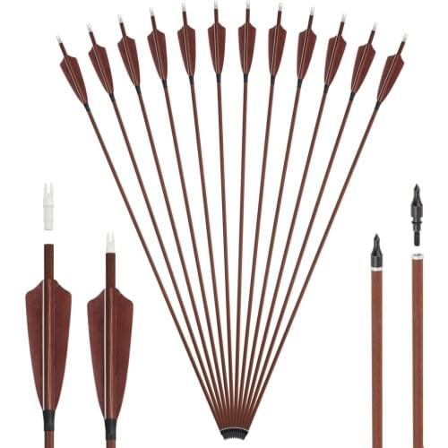 6/12Pcs Real Turkey Feathers Carbon Arrows Spine 400 32'' Shafts Wooden Skin for Archery Compound Recurve Bow Hunting Shooting