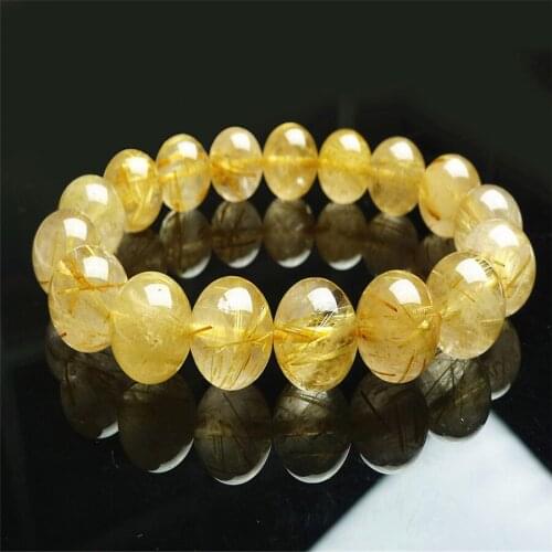 13mm Just One Strand Women And Mens Stretch Round Beads Jewelry Genuine Natural Titanium Rutilated Quartz Crystal Bracelet