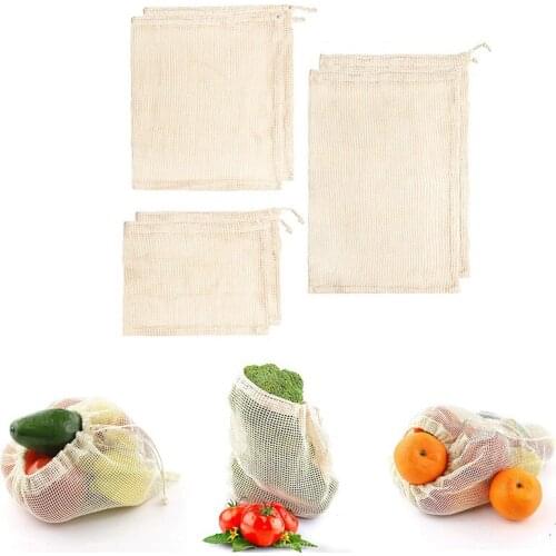 Vegetable Fruit Storage Bag Reusable Produce Bags Eco-Friendly Cotton Mesh Bag with Drawstring Kitchen Organizer