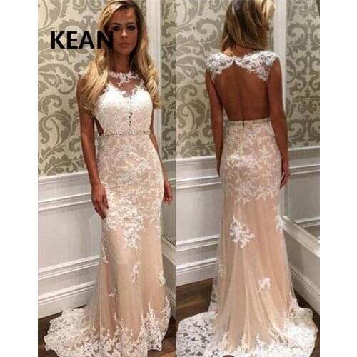 Backless Mermaid Wedding Dress V-neck Applique Illusion vestido De Noiva Dubai Arabic Wedding Gown Bride Dress Robe De Mariee
