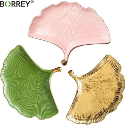 BORREY Ginkgo Leaf Shape Platter Cake Dessert Sushi Plate Candy Trinket Jewelry Fruit Serving Tray Storage Decorate Tableware