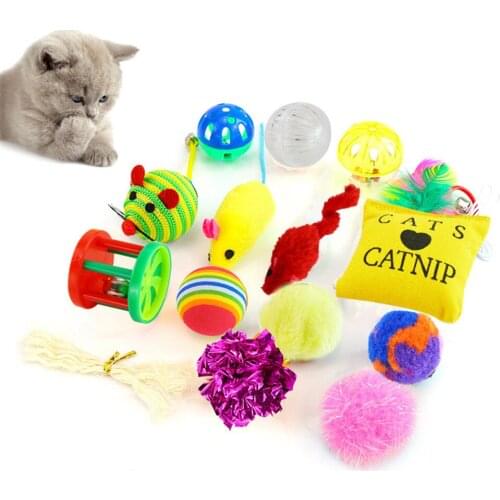 Funny Cat Toy Set Creative Assorted Pet Feather Bell Ball Rings Interactive Play Toys Kitten Catnip Mouse Cats Value Bundle