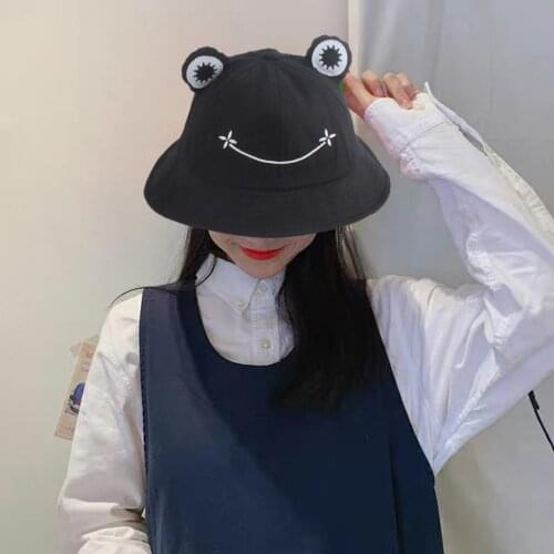 Women Cotton Frog Bucket Hats Panama Fishing Hat Frog Baseball Cap Outdoor Cartoon Cute Froggy Hat Travel Sun Hat Bob