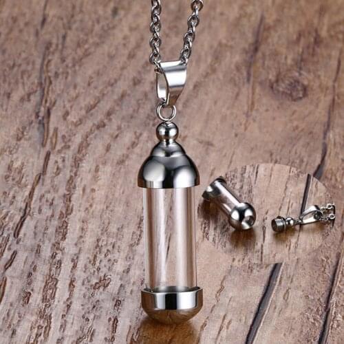 Women Necklaces Stainless Steel Glass Collect Openable Pet Ashes Bottle Memorial Urn Pendant Choker Cremation Collier Femme