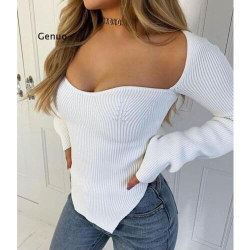 Square Collar Long Sleeve Woman Sweaters Knitted Pullover Women Spring Autumn Sweater Winter Tops for Women Black White Jumper