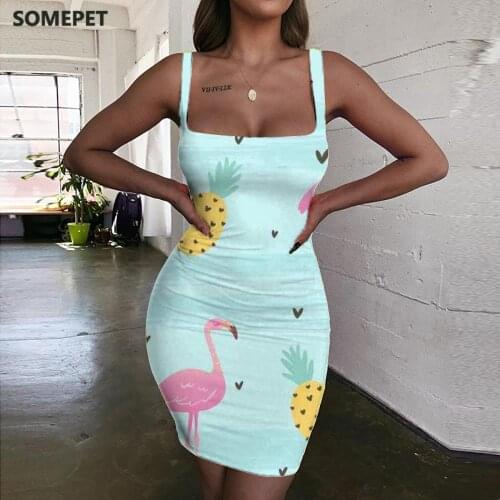 SOMEPET Pineapple Dress Women Swan Bodycon Dress Animal Ladies Dresses Painting 3d Print Womens Clothing Summer Vintage Beach