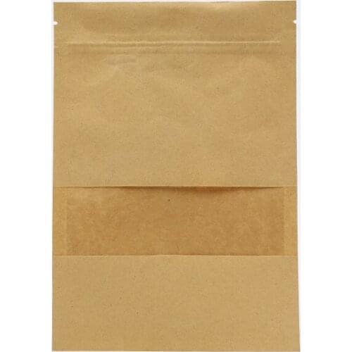 10Pcs/ Lot 12*20 Snack Storage Kraft Paper Zipper Packing Pack Bag Heat Seal Zip Lock Pouches Package With Window