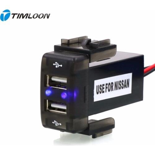 2.1A 1.2A 2xUSB Interface Socket Car Charger Use For NISSAN,X-trail,Sylphy,Tiida,Sunny,Paladin,Livina,Qashqai,Quest,Teana,NV200