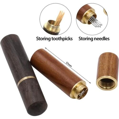 2pc Sewing Needles Holder Storage Tube Wooden Box Hand Sewing Needles Case Leather Knitting Embroidery Mending Needles Container