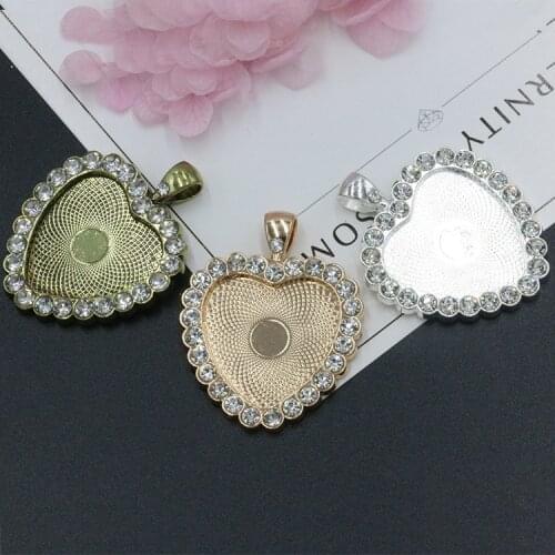 2pcs Crystal heart-shaped 25mm bottom retro love DIY high quality alloy jewelry accessories necklace alloy pendant