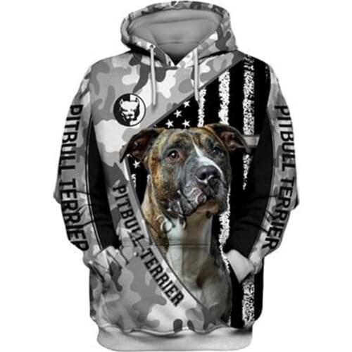 2021 Fashion Animal Pit Bull 3D Printed Hoodie Men Women Casual Pet Dog Designs Hooded Oversized Hooded Coat Drop Shipping WQ-73