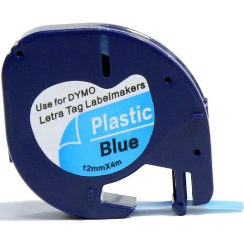 3PCS DYMO LetraTAG label tape 91205 black on blue plastic tape 91205
