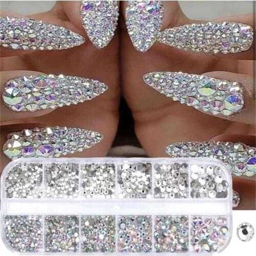 12 Grid/box 3D Nail Crystal Rhinestone Rectangular Glitter Jewelry Glass Diamond Gem Nail Art Decorations Nail Rhinestones