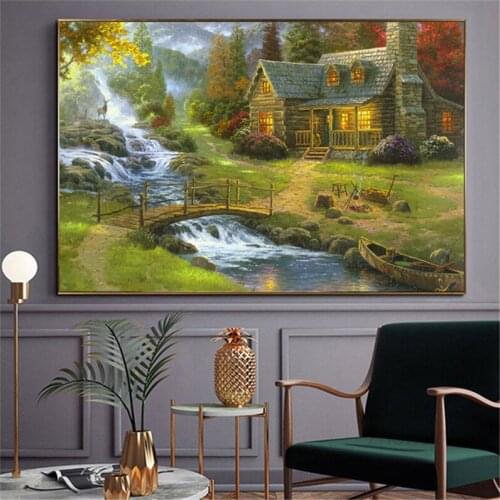 Lighthouses Abstract Oil Painting Canvas Prints Mountain Landscape Posters and Prints Wall Decor Lamplight Nature House Cottage