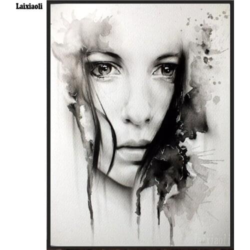 Diamond Painting Portrait full square round rhinestone 3d embroidery Mosaic Black and White girl Cross Stitch woman home decor