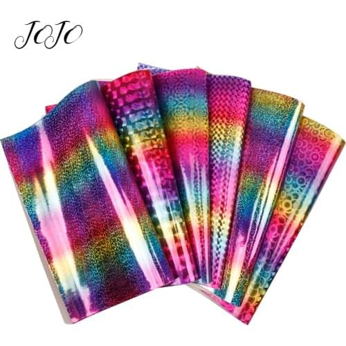 JOJO BOWS 22*30cm 1pc Faux Synthetic Leather Fabric Rainbow Gradient Illusion Laser Sheet Handmade Craft Supplies DIY Hair Bows