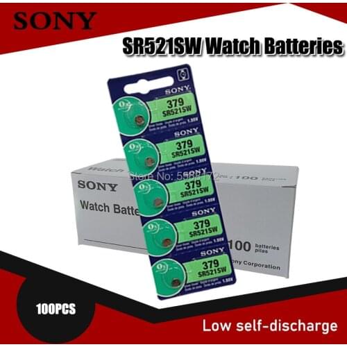 100pcs Sony 100% Original 379 SR521SW D379 SR63 V379 AG0 Watch Battery Button Coin Cell MADE IN JAPAN 100% Original Brand