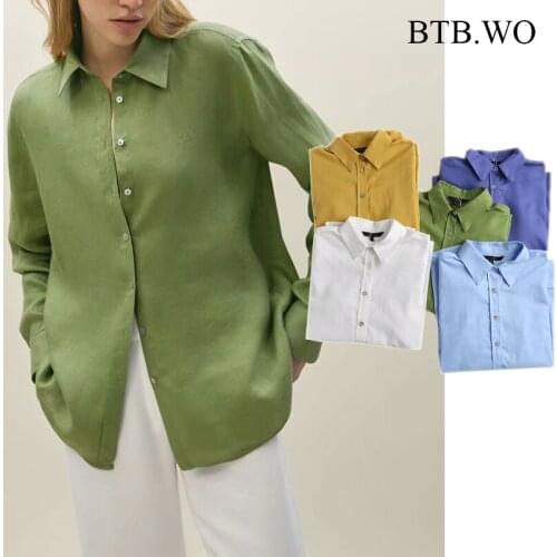 BTB.WO Za Summer New Fashion Casual Womens Blouse England Style Multicolor Fashion Flax Casual Blouse Women Shirt Tops