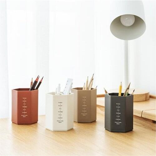 Pen Holder Geometric Pencil Stand Desktop Transparent Storage Box Stationery Organizer Supplies Large Capacity Office School