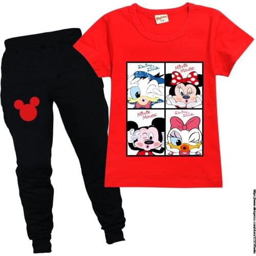 Disney Mickey Mouse T Shirt+Pants Kids Cartoon Baby Boys Clothes Set Girls Minnie Children Clothing Girls