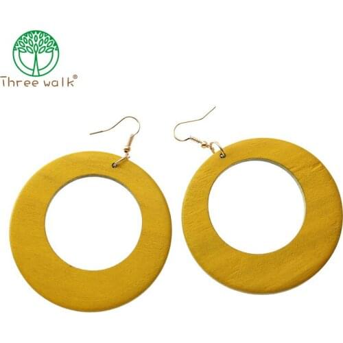 1 Pairs New Earrings Woman Wood Round Hollow Fashion Jewelry Eardrop Round Design Personality Hollow