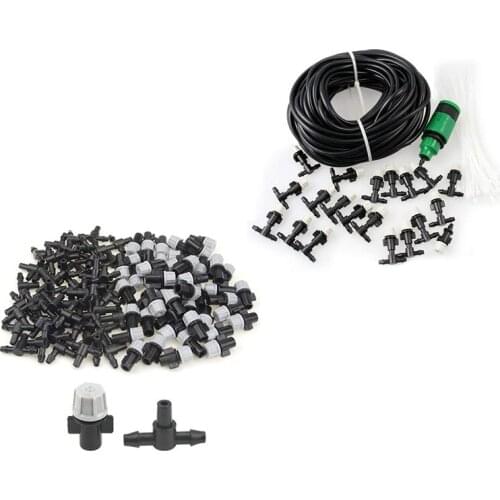 162 Pcs Irrigation Kit: 62 Pcs 66 Feet Leak Proof Misting Cooling System & 50 Pairs Adjustable Atomization Dripper