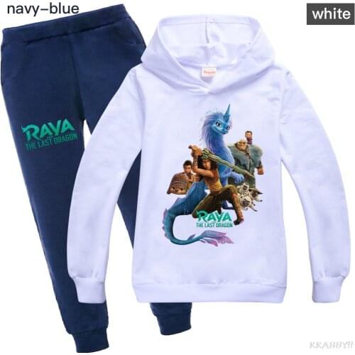Disney Raya and The Last Dargon Boys Girls Kids Hooded Set Print Sweatshirt Pants Sport Suit Children Cartoon Clothing Set