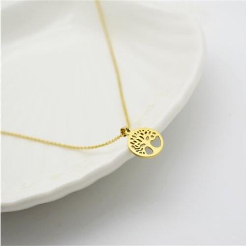 Europe And The United States Stainless Steel Circular Hollow Out Wishing Tree Pendant Necklace Wisdom Tree Ornaments