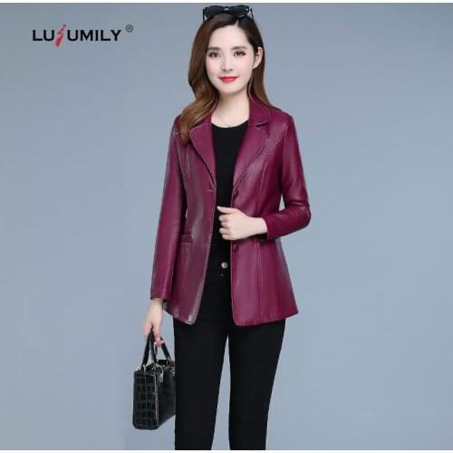 Lusumily Spring Autumn Faux Leather Short Jacket Women Xl-6xl Plus Size Korean Style Causal Slim Elegant Leather Jacket Female