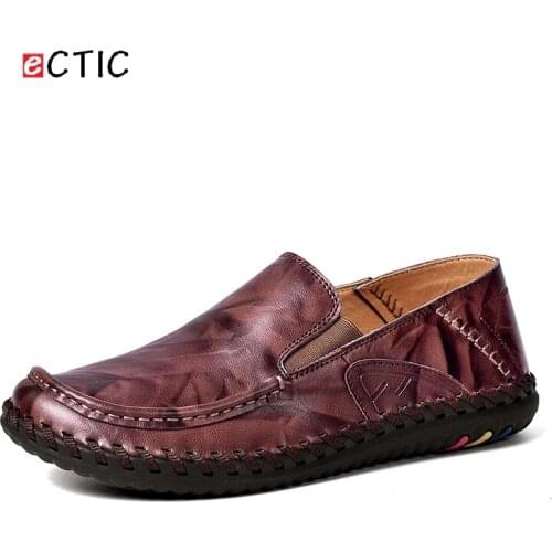 ECTIC Genuine Leather Shoes Men Loafers Slip On Casual Leisure Shoes Driving Soft Footwear High Quality Zapato
