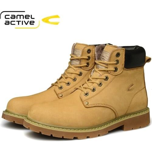 Camel Active New Genuine Leather Combat Shoes Military Ankle Boots Casual Safety Shoes Winter Warm Men Shoes Zapatos de Hombre