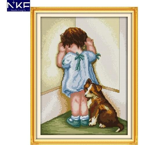 NKF Lovely Baby Cross Stitch Home Decor Handmade Craft Painting Counted Stamped Embroidery Kit Chinese Cross Stitch Set for Kid
