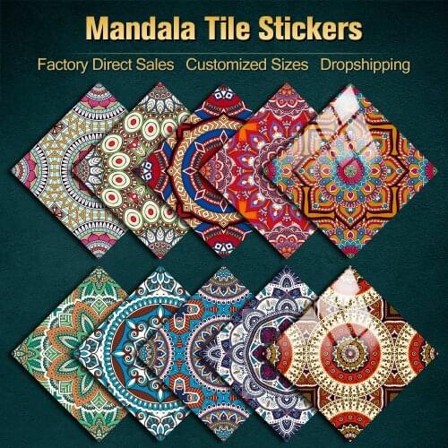 10/15cm Colorfu Mandala Tiles Sticker Kitchen Bathroom Wall Decals Peel & Stick Waterproof Shine Surface Film Art Wallpaper