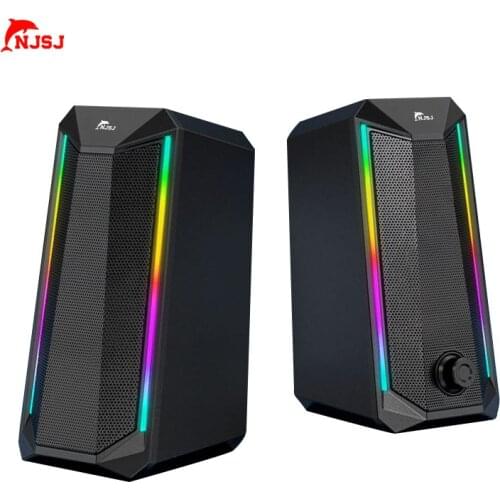 NJSJ 2.0 USB-Powered Desktop Speakers RGB Cool Light Computer Speaker For Game Machine，PC and Laptops Desktops