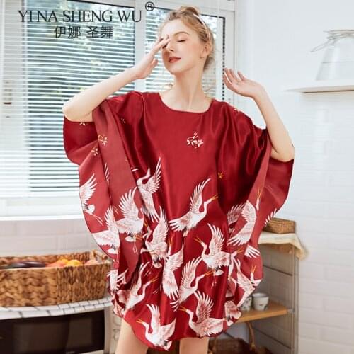 News Fashion Ladies Time-limited Summer Women Nightgown New Bat-Sleeve Cranes Robes Sleepwear Indoor Clothing Robe Home Bathrobe