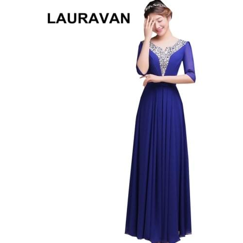 2020 new hot spring summer womens fashion long formal blue red bridesmaid chiffon dreses sleeved dresses with beads gown