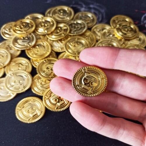 50pcs plastic Pirate gold coin Halloween kids birthday party decoration fake gold treasure party supplies gift kids favor toy