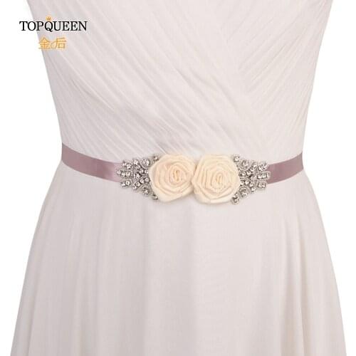 TOPQUEEN S415 Lavender Belt Decorative Bridal Belt Belts for Ladies Diamond Bridal Belt Artificial Flowers Belt Bridal Applique