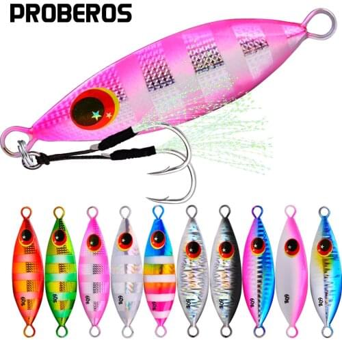 PROBEROS 1PC Metal Jig Spoon Lure 10g-20g-30g-40g-60g Artificial Hard Bait Shore Slow Cast Jigging Lead Bass Fishing Lure
