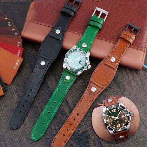 Genuine leather watchband 20mm 22mm strap With mat for f-ossil R-olex S-eiko Mi-do watch band handmade leather bracelet green